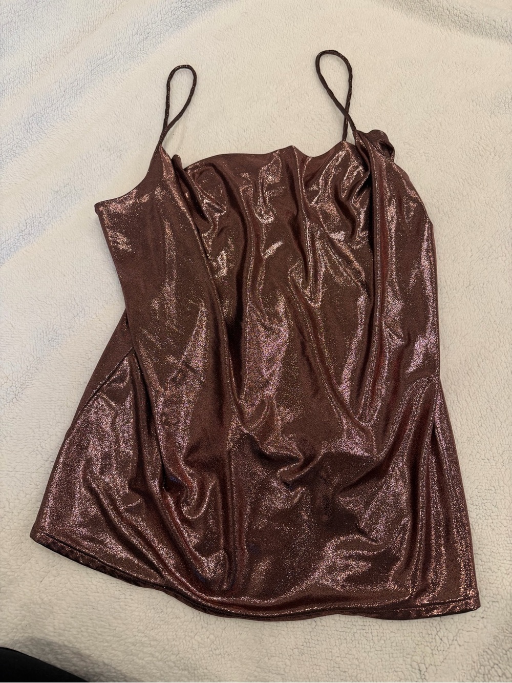 Zara Shimmery Chocolate Brown Cowl Neck Spaghetti Strap Camisole